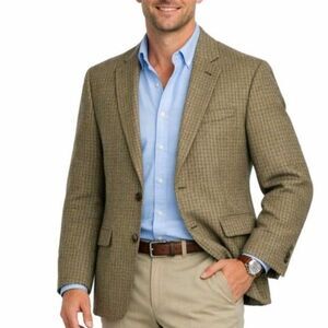 Jos. A. Bank Tan Gray Wine Houndstooth Check Wool 2 Button Sports Coat Size 46R